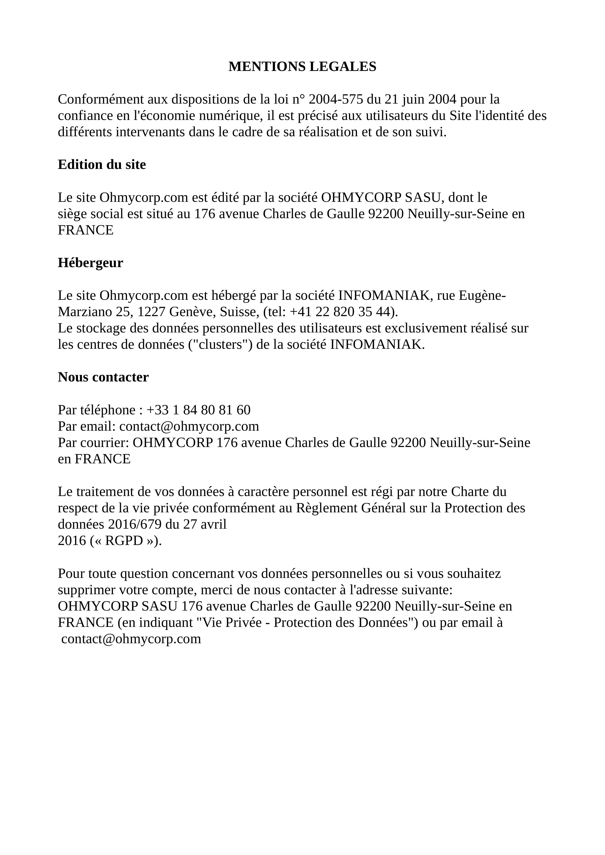 mention légale de ohmycorp