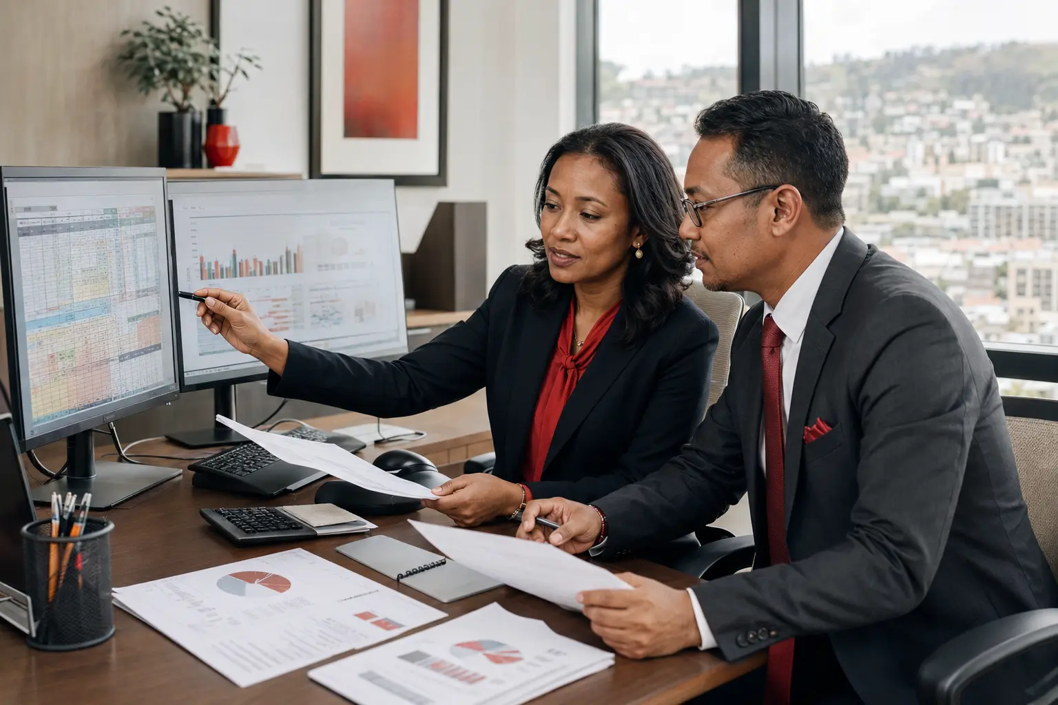 Two accounting professionals working together