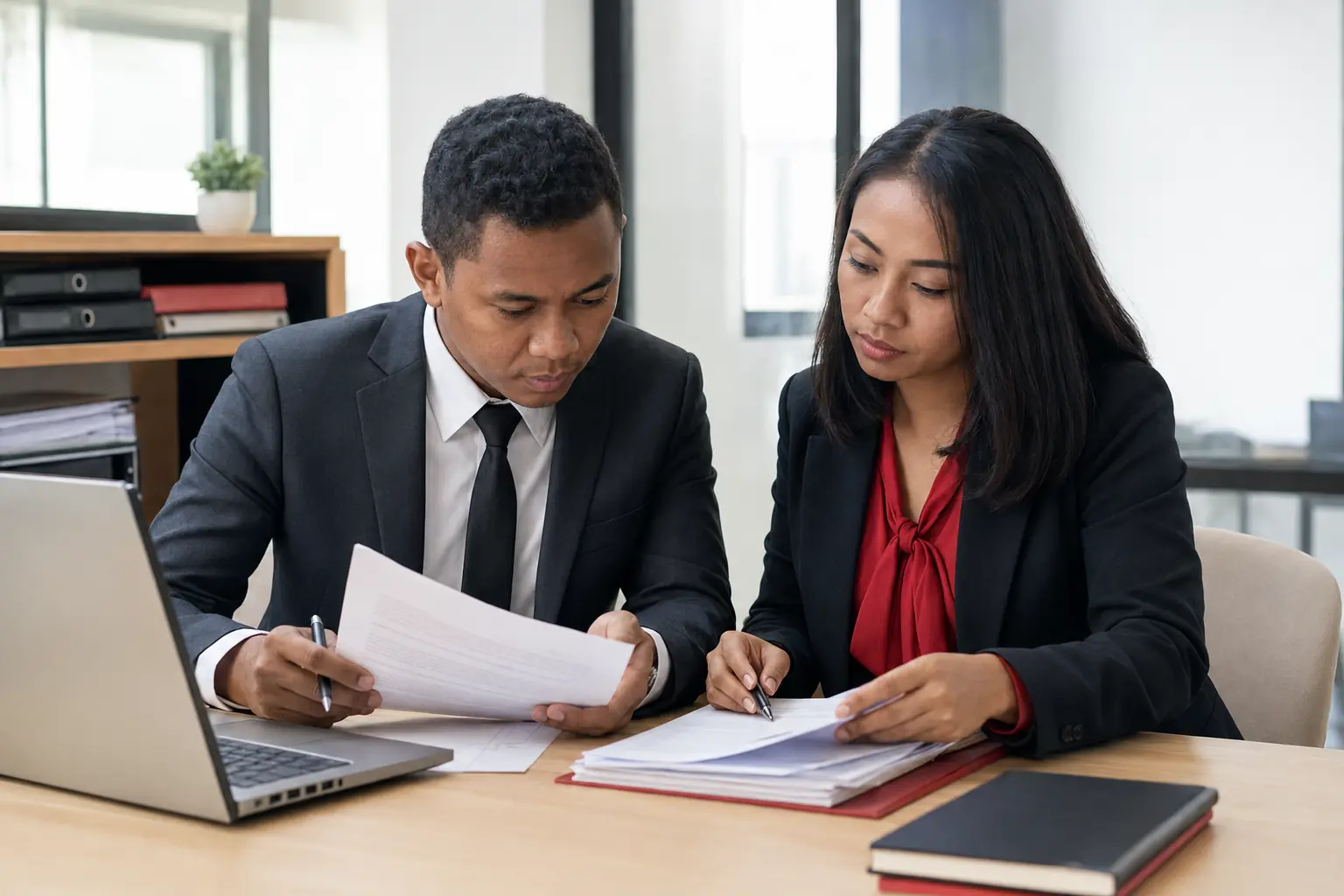 Legal professionals preparing a file